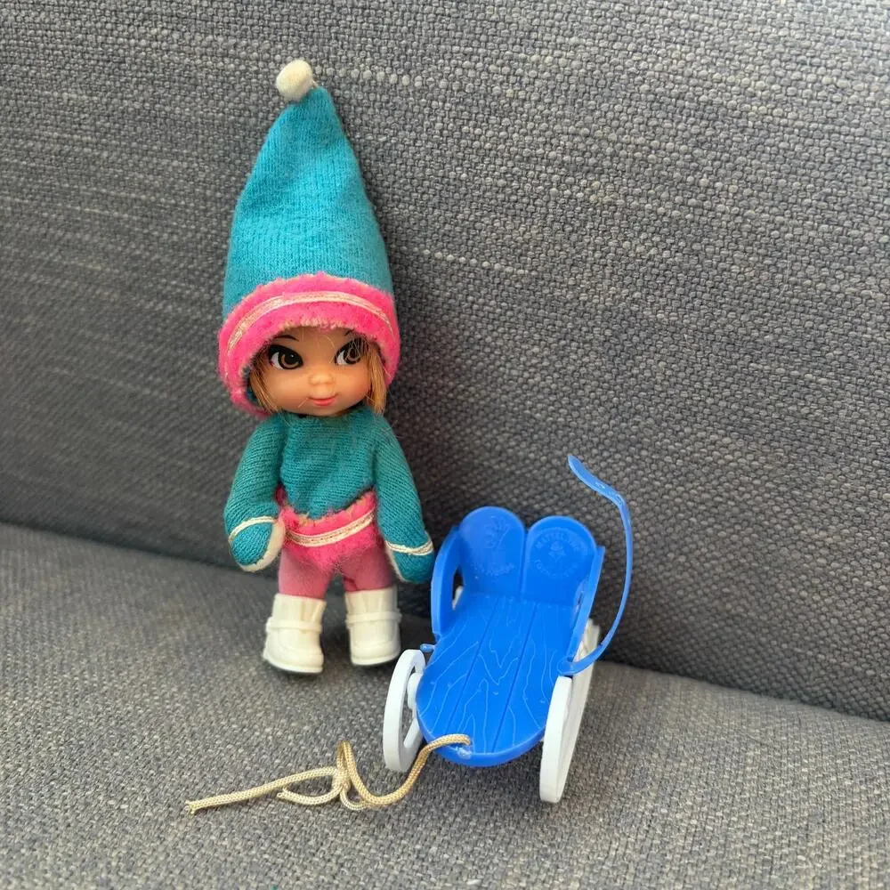 Vintage Liddle Kiddles Freezy Sliddle Doll, Clothes, Sled 1960s